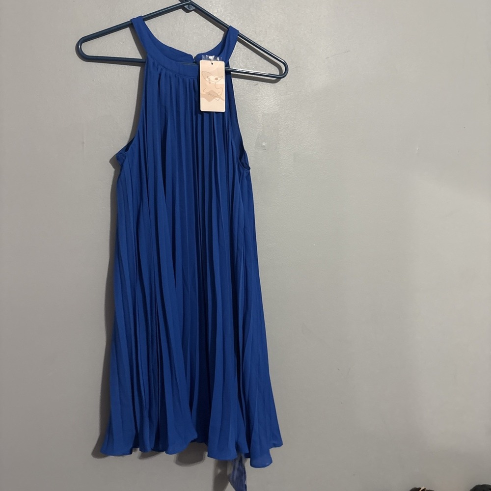 Blue Sleeveless‎ Shift Dress Knee Length Size Small Woman Fashion Spring Casual
